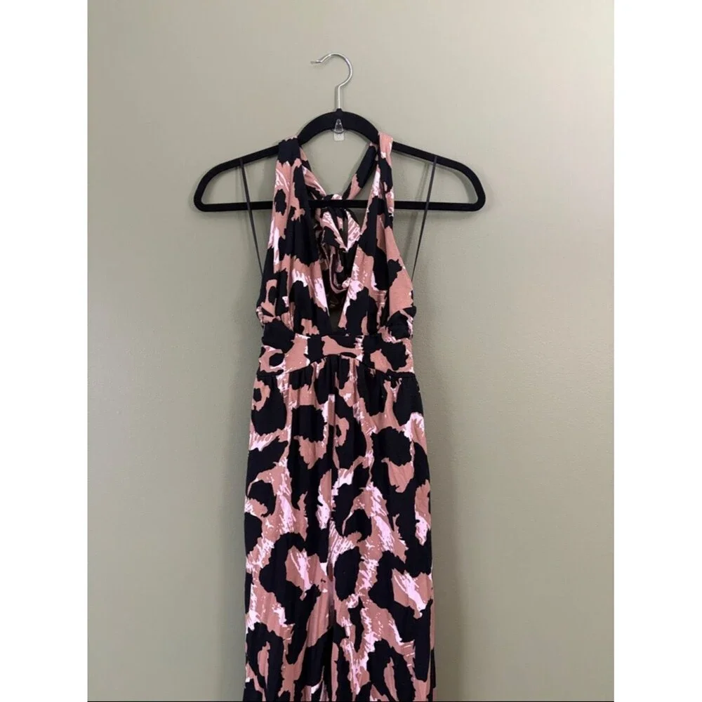 DVF Diane Von Furstenberg Target Halter Leopard Neutral Jumpsuit Sz XXS